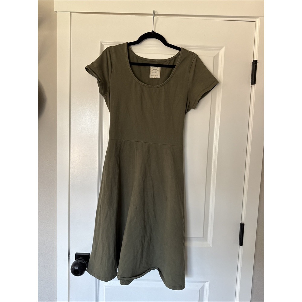 Hope & Henry Women's Green Short Sleeve Dress Tie Back Size 10 ORGANIC COTTON
